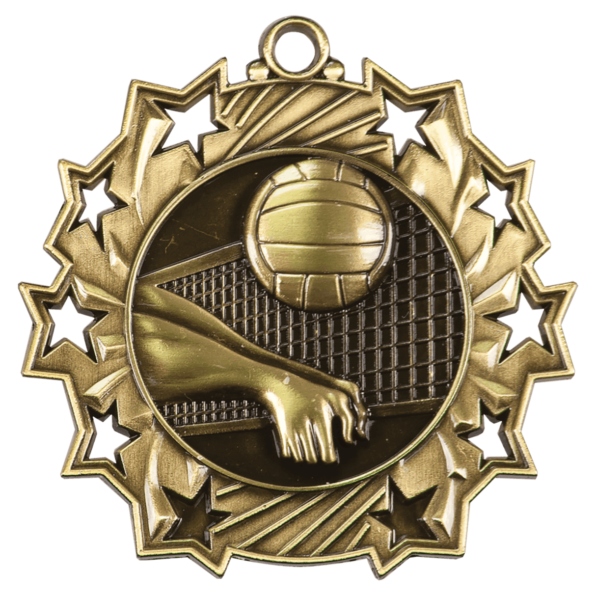 Antique Gold 2 1/4" Volleyball Ten Star Medal