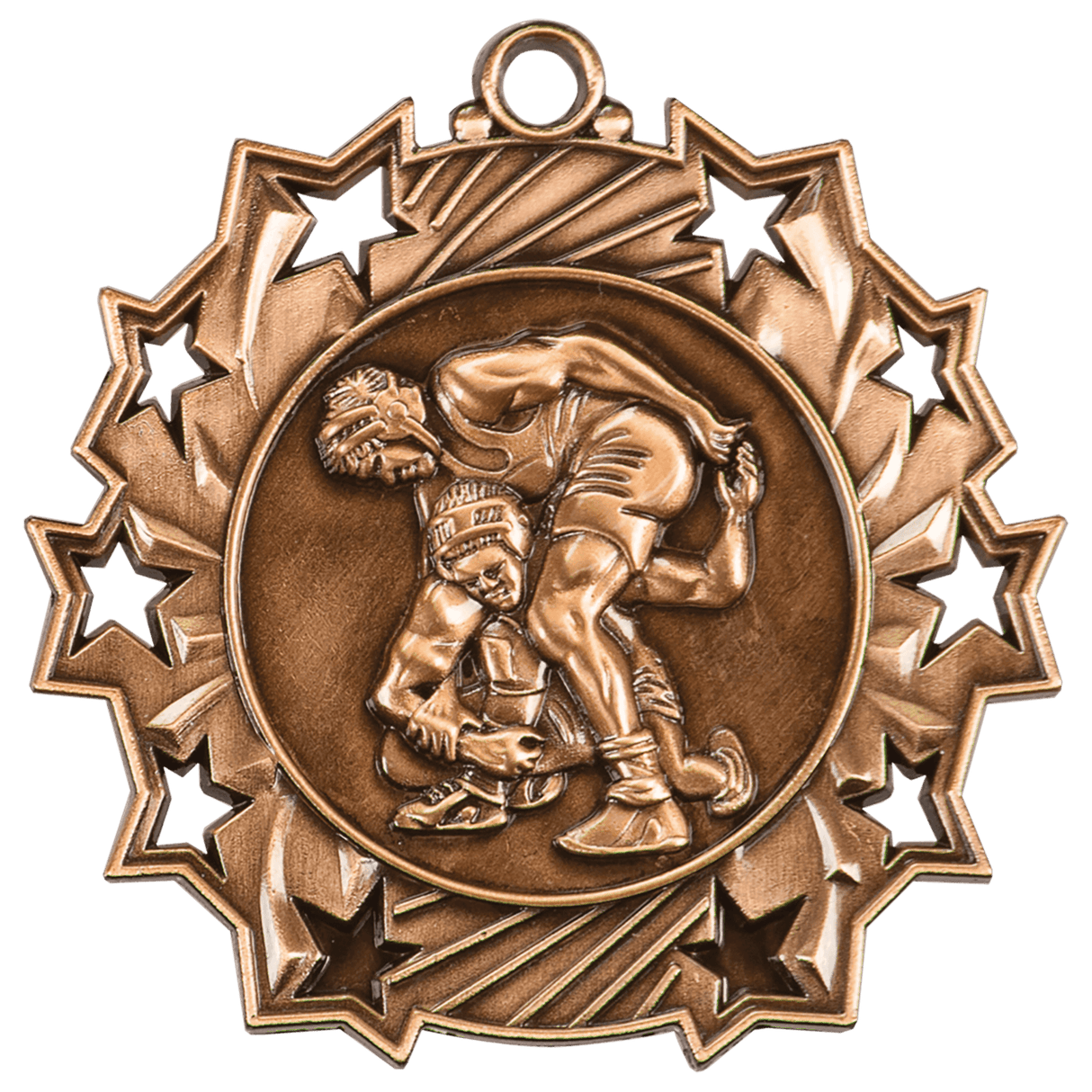 Antique Bronze 2 1/4" Wrestling Ten Star Medal
