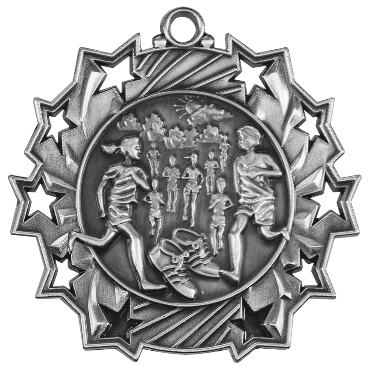 Antique Silver 2 1/4" Cross Country Ten Star Medal