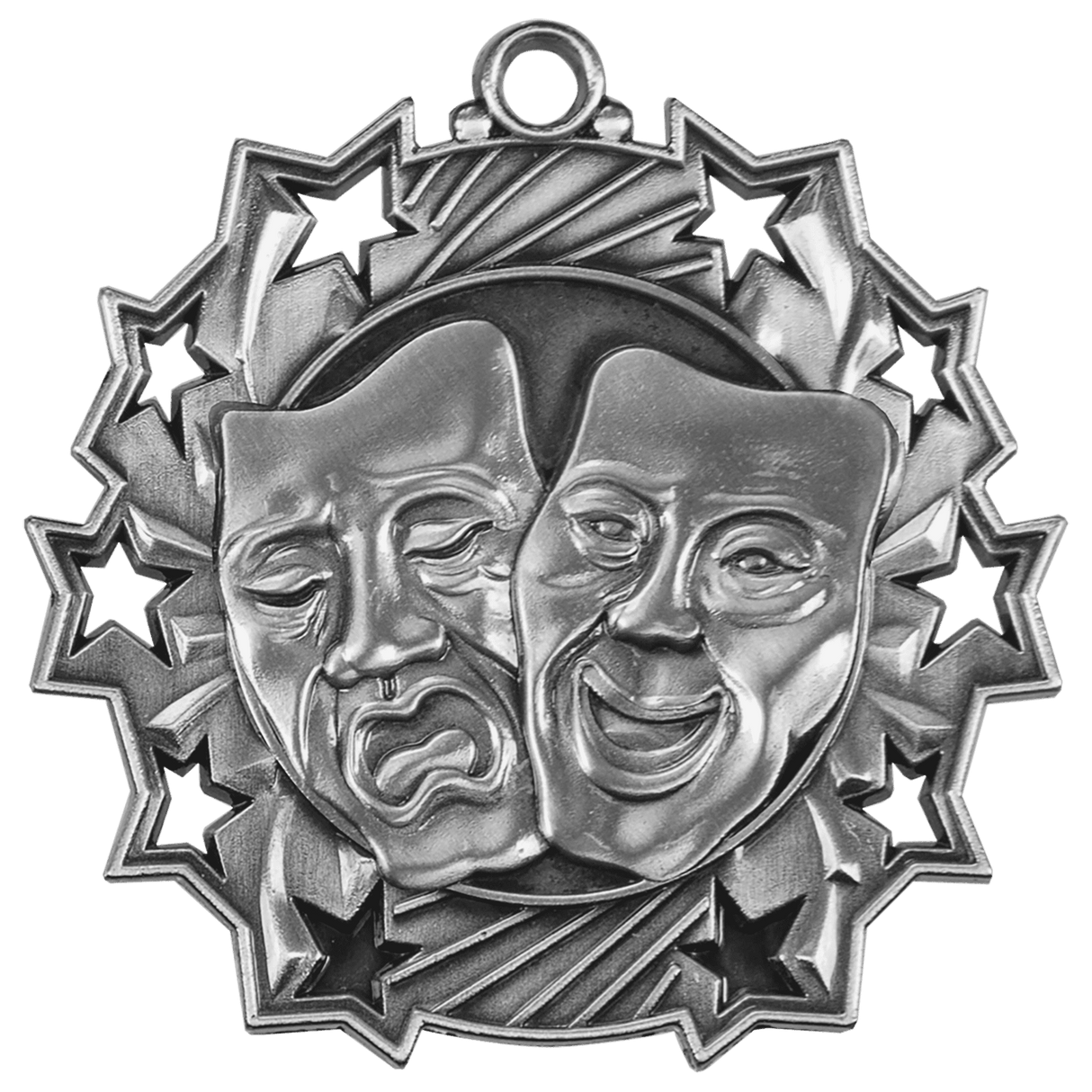 Antique Silver 2 1/4" Drama Ten Star Medal
