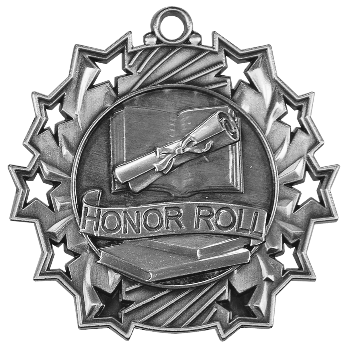 Antique Silver 2 1/4" Honor Roll Ten Star Medal