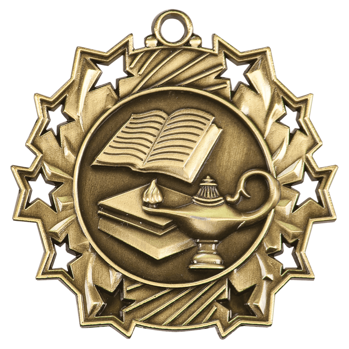 Antique Gold 2 1/4" Lamp of Knowledge Ten Star Medal