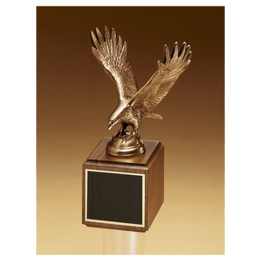10 3/4" Fully Modeled Antique Bronze Eagle Casting on a Walnut Base with Black Laserable Engraving Plate