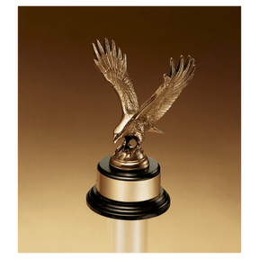 9" Fully Modeled Antique Bronze Eagle Casting on a Black Piano Finish Base with Gold Flex-Brass Plate