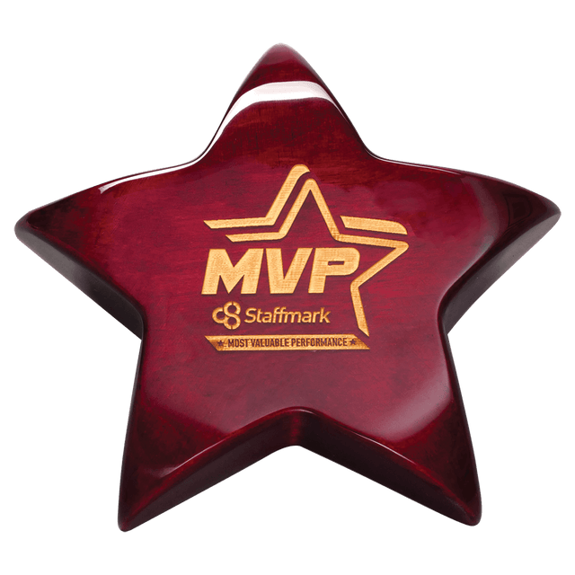 5 3/8" x 5 3/8" Rosewood Piano Finish Star Paperweight with Felt Bottom