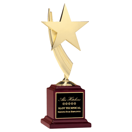 13" Star Casting in Goldtone Finish on Rosewood Piano Finish Base with Black Laserable Plate