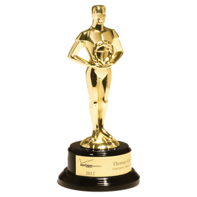 11" Cast Metal Goldtone Finish Classic Achiever Figure on a Black Piano Finish Base with a Gold Flex-Brass Plastic Plate