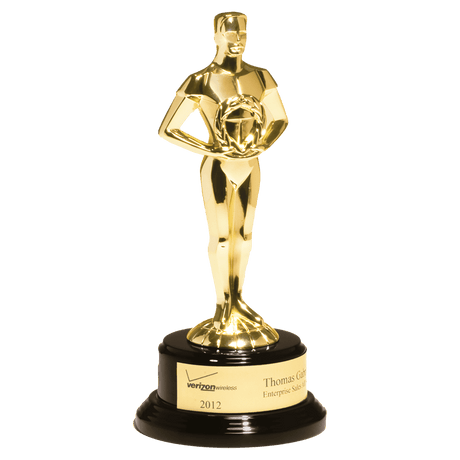 11" Cast Metal Goldtone Finish Classic Achiever Figure on a Black Piano Finish Base with a Gold Flex-Brass Plastic Plate