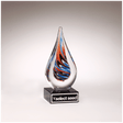 7 1/2" Teardrop Art Glass on Black Glass Base with Black Laserable Aluminum Plate