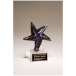 6 7/8" Blue Star Art Glass with Gold Metallic Highlights on Clear Glass Base and Black Laserable Aluminum Plate