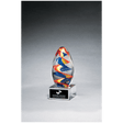 6" Colorful Egg Shaped Art Glass on Clear Glass Base with Black Laserable Aluminum Plate