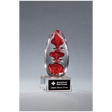 5 1/4" Red Egg Shaped Art Glass on Clear Glass Base with Black Laserable Aluminum Plate