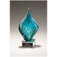 8 3/4" Blue and Green Twist Art Glass on Clear Glass Base with Black Laserable Aluminum Plate