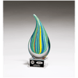 8 1/4" Multi-Colored Teardrop Art Glass on Clear Glass Base with Black Laserable Aluminum Plate