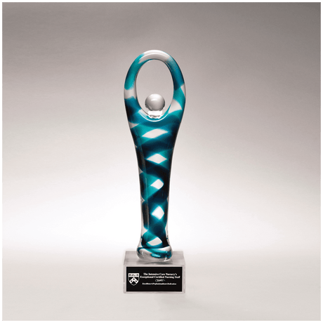 12 1/4" Victory Art Glass on Clear Glass Base with Black Laserable Aluminum Plate