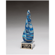 8 3/4" Twist Blue & Teal Art Glass with Gold Metallic Accent on Clear Glass Base and Black Laser Aluminum Plate
