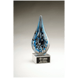 Multi-Colored Teardrop Art Glass on Clear Glass Base with Black 10" Laserable Aluminum Plate