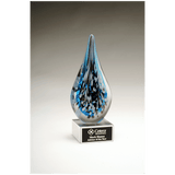 Multi-Colored Teardrop Art Glass on Clear Glass Base with Black 10" Laserable Aluminum Plate
