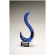 11" Modern Swan Design Art Glass on Clear Glass Base with Black Laserable Aluminum Plate