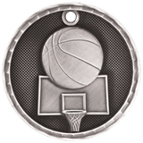 Antique Silver 2" 3D Basketball Medal