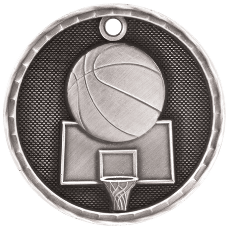 Antique Silver 2" 3D Basketball Medal