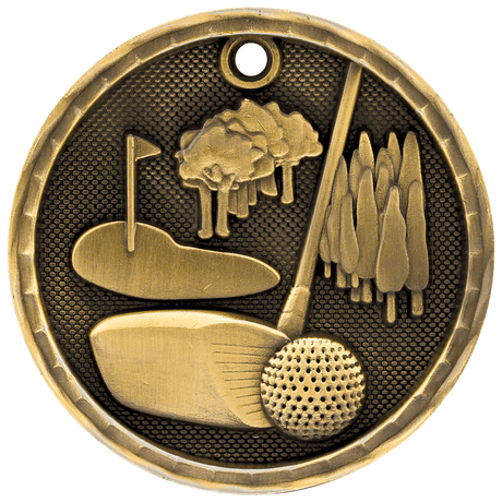 Antique Gold 2" 3D Golf Medal