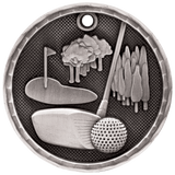 Antique Silver 2" 3D Golf Medal