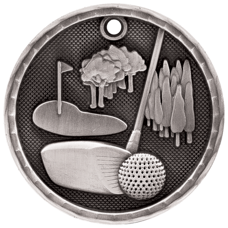 Antique Silver 2" 3D Golf Medal