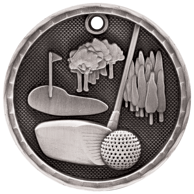 Antique Silver 2" 3D Golf Medal