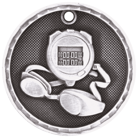 Antique Silver 2" 3D Swimming Medal