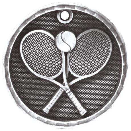 Antique Silver 2" 3D Tennis Medal