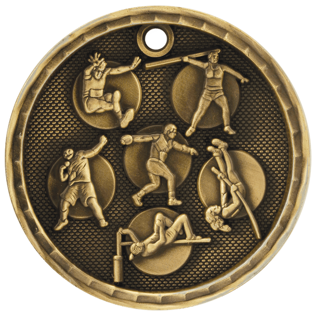 Antique Gold 2" 3D Track and Field Medal