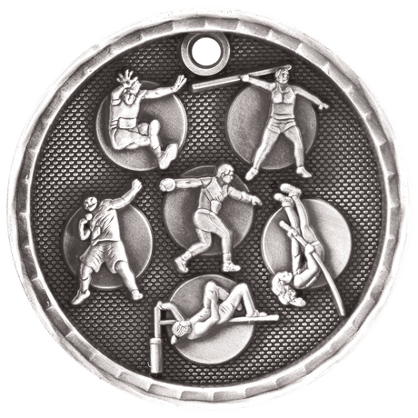Antique Silver 2" 3D Track and Field Medal