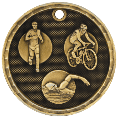 Antique Gold 2" 3D Triathlon Medal