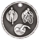 Antique Silver 2" 3D Triathlon Medal