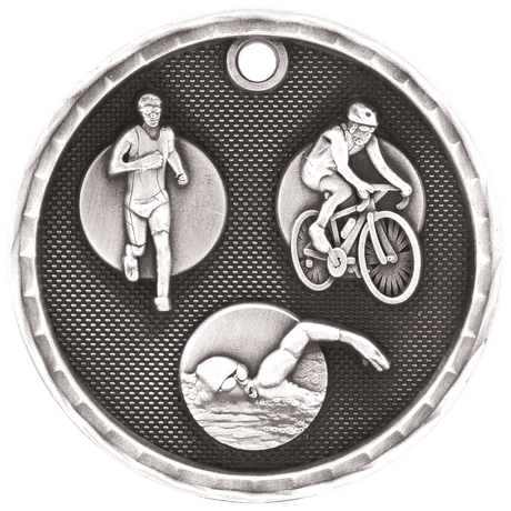 Antique Silver 2" 3D Triathlon Medal