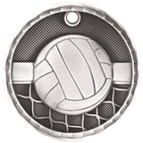 Antique Silver 2" 3D Volleyball Medal