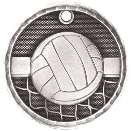 Antique Silver 2" 3D Volleyball Medal