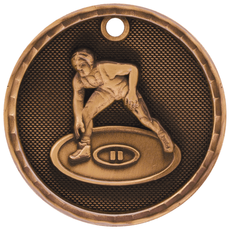 Antique Bronze 2" 3D Wrestling Medal