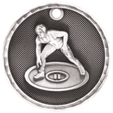 Antique Silver 2" 3D Wrestling Medal