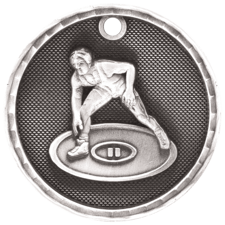 Antique Silver 2" 3D Wrestling Medal