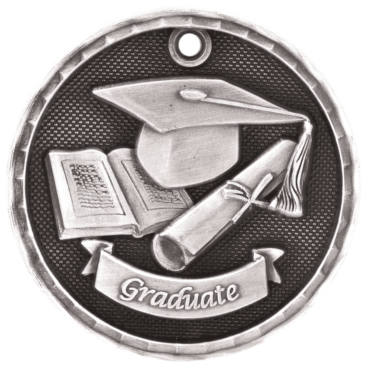 Antique Silver 2" 3D Graduate Medal