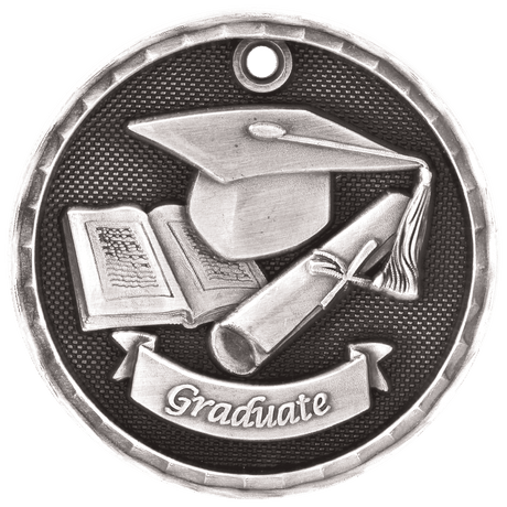 Antique Silver 2" 3D Graduate Medal