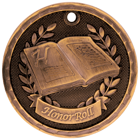 Antique Bronze 2" 3D Honor Roll Medal