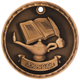 Antique Bronze 2" 3D Lamp of Knowledge Medal