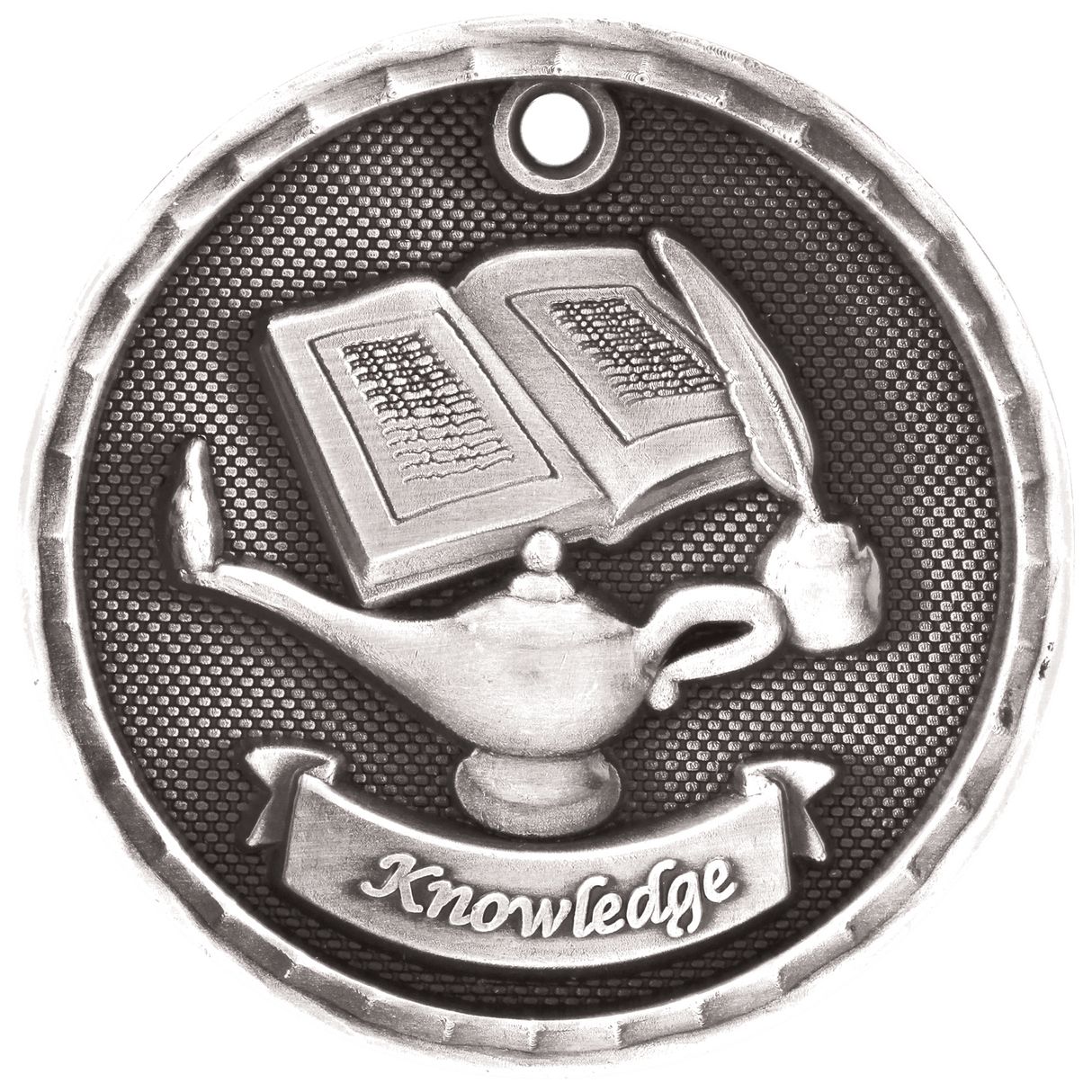 Antique Silver 2" 3D Lamp of Knowledge Medal