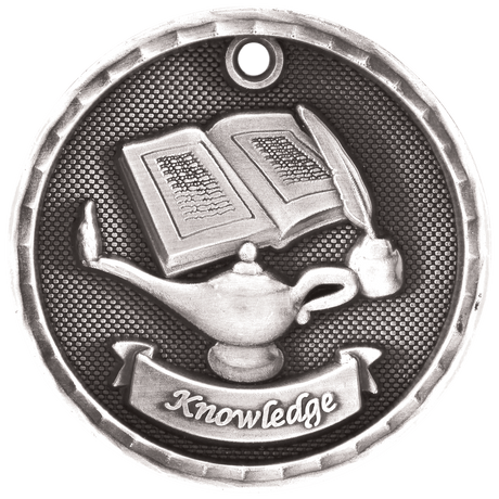 Antique Silver 2" 3D Lamp of Knowledge Medal