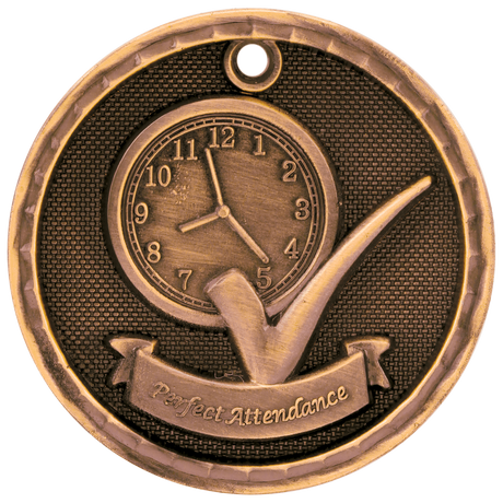 Antique Bronze 2" 3D Perfect Attendance Medal