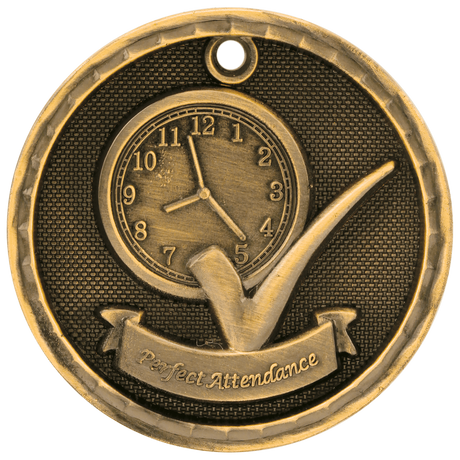 Antique Gold 2" 3D Perfect Attendance Medal