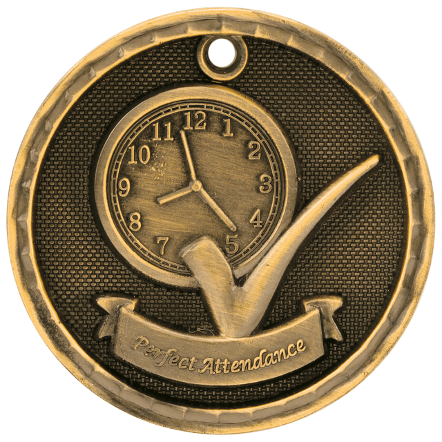Antique Gold 2" 3D Perfect Attendance Medal